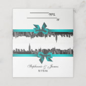 NYC Wide Skyline Etched BW TealWedding Escort Card (Buitenkant ongevouwen)
