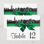 NYC Wide Skyline Ettched BW Green Table Number Briefkaart (Voorkant / Achterkant)