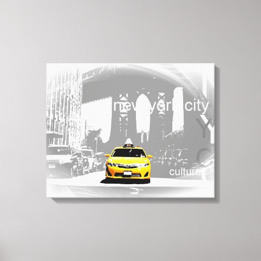 Nyc Yellow Taxi Brooklyn Bridge Pop Art Afbeelding Canvas Afdruk (Voorkant)