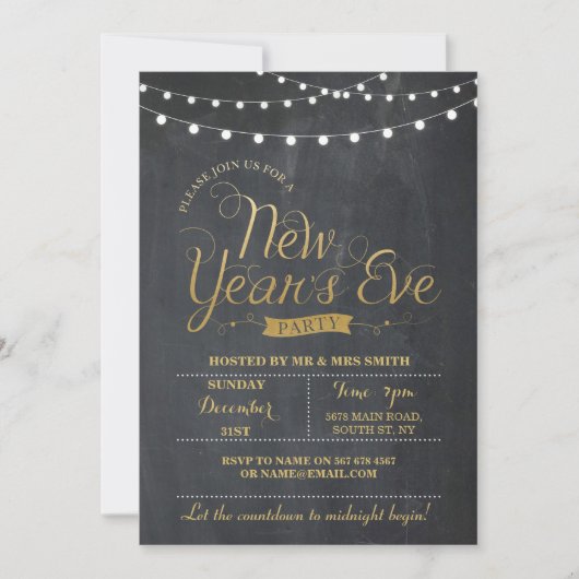 NYE Nouvel An's Eve Party Gold Chalk Invitation (Devant)