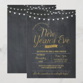 NYE Nouvel An's Eve Party Gold Chalk Invitation (Devant / Derrière)