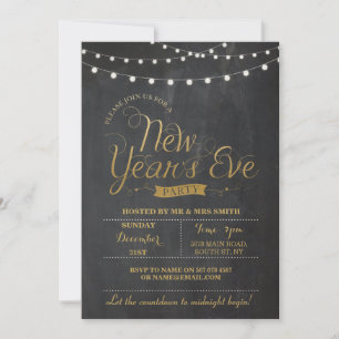 NYE Nouvel An's Eve Party Gold Chalk Invitation