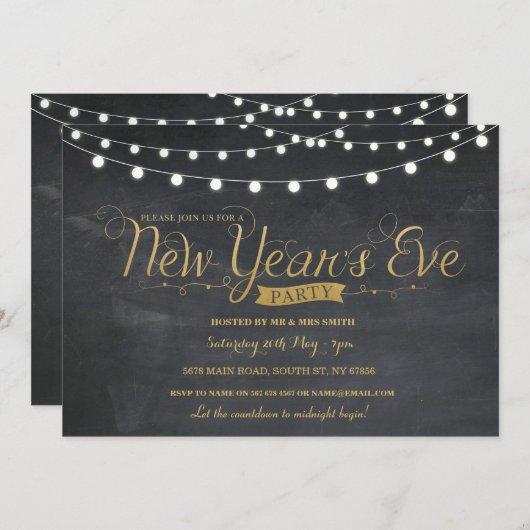 NYE - Uitnodiging voor goudkoorts in nieuwjaarsfee (Voorkant / Achterkant)