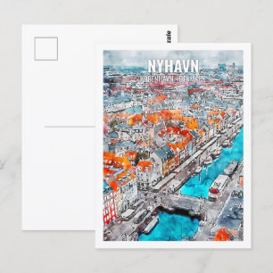 Nyhavn Kobenhavn Denmark Travel Place Waterverf Briefkaart