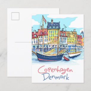 Nyhavn Kopenhagen Denemarken Illustratie Reizen Briefkaart