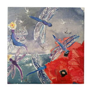 Nymferen en Dragonfly Waterverf Schilderen Tegeltje