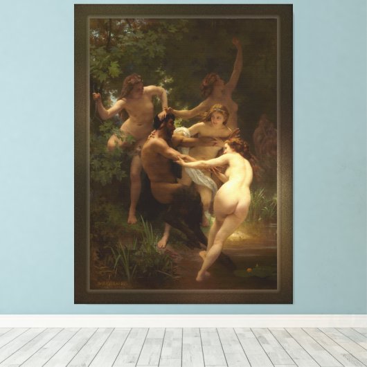 Nymphs en Satyr van William-Adolphe Bouguereau Canvas Afdruk (Insitu (Houten vloer))