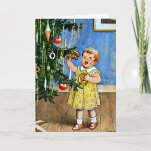 Nystrom - Girl by the Christmas tree, vintage Kaart