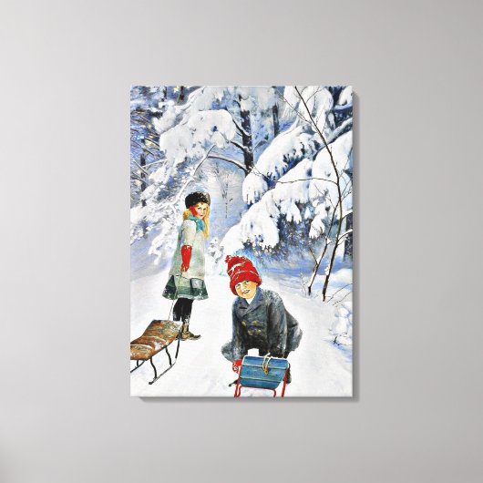Nystrom - Kinderen in de sneeuw, 1910 Canvas Afdruk (Voorkant)