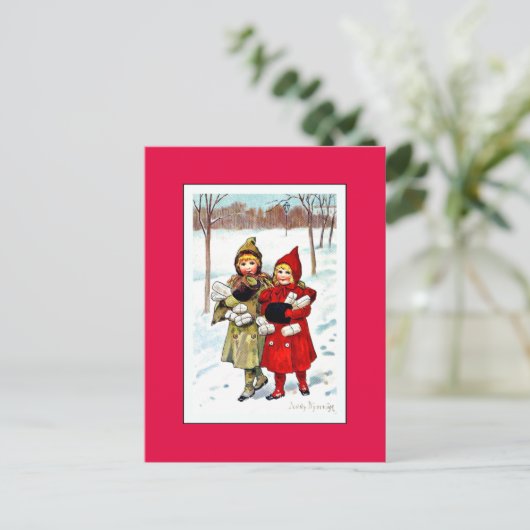 Nystrom - Kinderen in de sneeuw (1), mooie kunst Briefkaart (Staand voorkant)