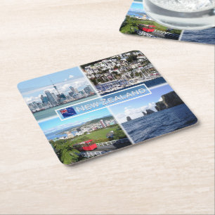 NZ Auckland Skyline - Wellington panorama - Vierkante Kartonnen Onderzetter