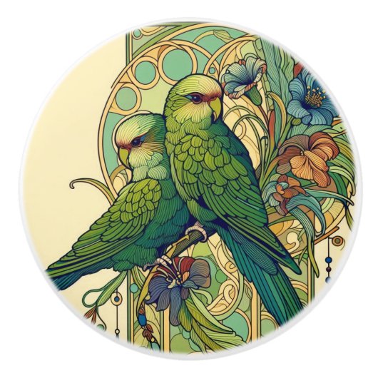 NZ Birds Kakariki Art nouveau bouton (Devant)