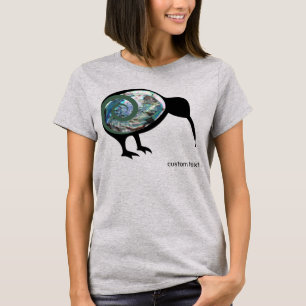 NZ KIWI BLACK SHINY PAUA FERN KORU NEW ZEALAND T-SHIRT