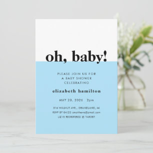 O, baby! Blauwe en witte babyshower uitnodiging
