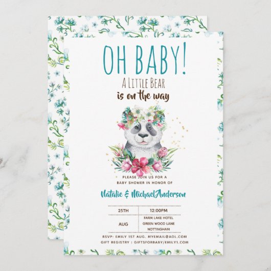 O, baby een kleine beer is op komst Panda Shower Kaart (Voorkant / Achterkant)