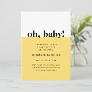 O, baby! Gele en witte babyshower uitnodiging