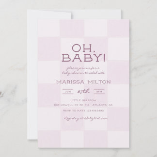 O Baby Moderne Roze Geruite Baby Shower Kaart