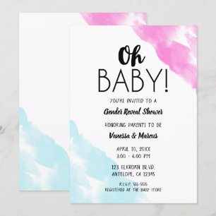O Baby Roze Blauwe Aquarel Geslacht Reveal Feestje Kaart