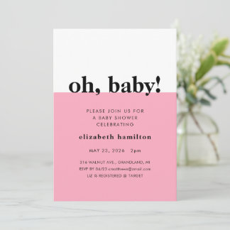 O, baby! Roze en witte babyshower uitnodiging