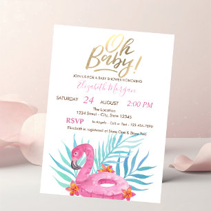 O Baby Roze Flamingo Palm Bladeren Hibiscus Kaart