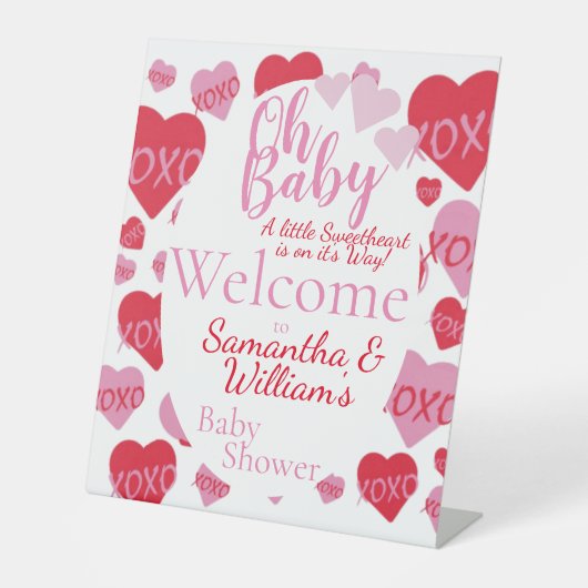 O Baby Sweetheart Baby Shower Witte Welkom Reclamebord Met Voetstuk (Voorkant)