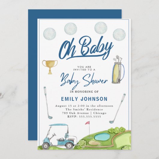 O, baby! Uitnodiging voor een malle golf baby show (Voorkant / Achterkant)