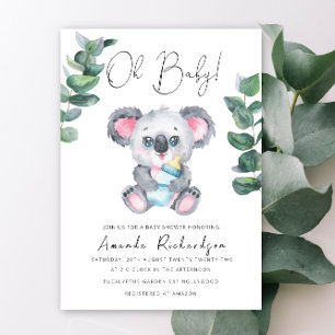 O, baby! Uitnodiging voor koala beren baby shower