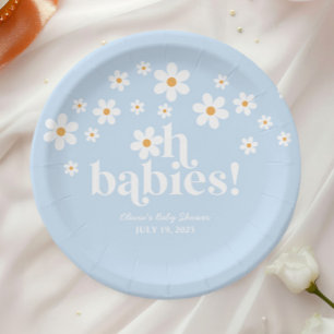 O Baby'tjes! Retro Madeliefjes blauwe boho Baby Sh Papieren Bordje