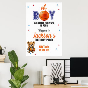 O Boy Basketbal Thema Verjaardag Poster