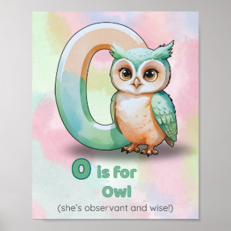 O est pour Hibou – Impression d'art d'alphabet de