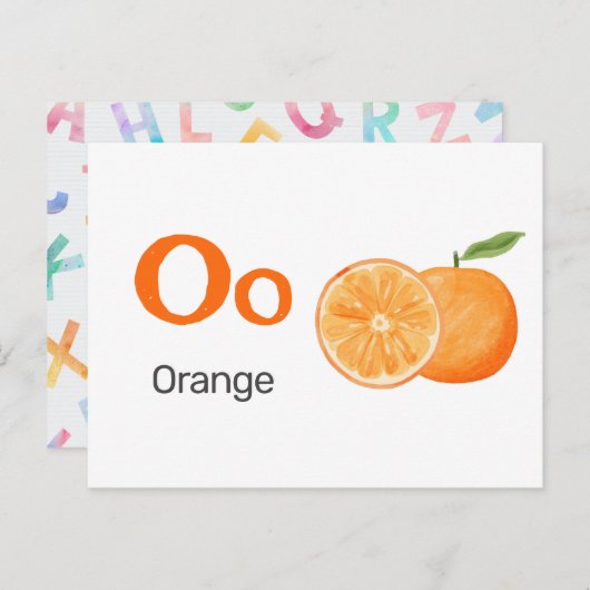 O est pour Orange - Carte Flash Alphabet (Devant / Derrière)