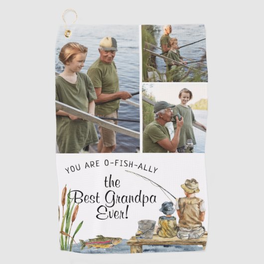 O-Fish-Ally Best Grandpa | 3 Foto Vissende handdoe Golfhanddoek (Voorkant)