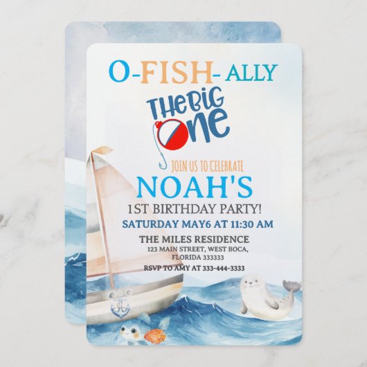 O-Fish-Ally Big Un Anniversaire Invitation (Devant / Derrière)