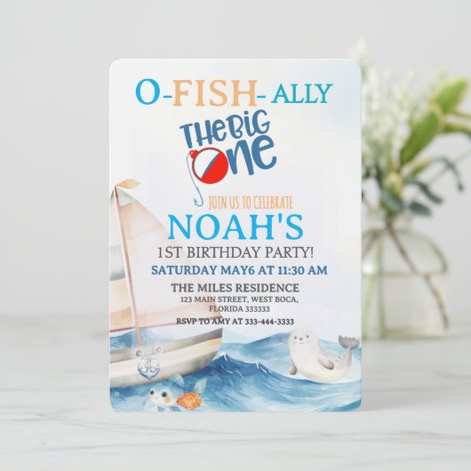 O-Fish-Ally Big Un Anniversaire Invitation (Debout devant)
