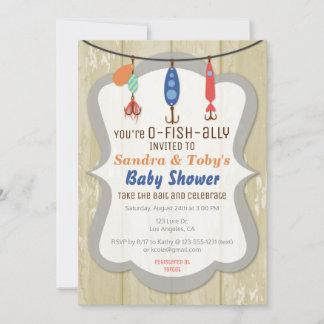 O-FISH-ALLY Fishing Baby Shower Invitation - Tan Kaart