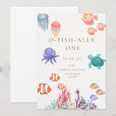 O-Fish-Ally One Birthday Invitation Kaart (Voorkant / Achterkant)