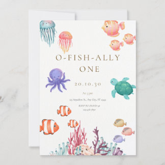 O-Fish-Ally One Birthday Invitation Kaart