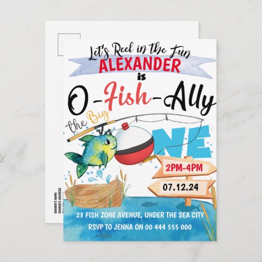O-Fish-Ally One Pêche 1er anniversaire Invitation (Devant / Derrière)