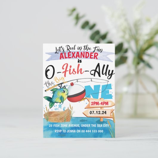 O-Fish-Ally One Pêche 1er anniversaire Invitation (Debout devant)