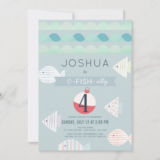 O-fish-ally One Vissen Boy Birthday Invitation Kaart (Voorkant)