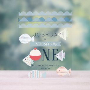 O-fish-ally One Vissen Boy White Birthday Welcome Acryl Bord