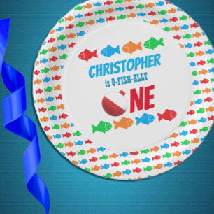 O-Fish-Ally One Vist 1e verjaardag Papieren Bordje