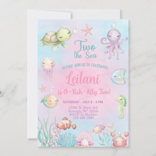 O-FISH-ALLY twee meisje zee verjaardagsuitnodiging Kaart (Voorkant)