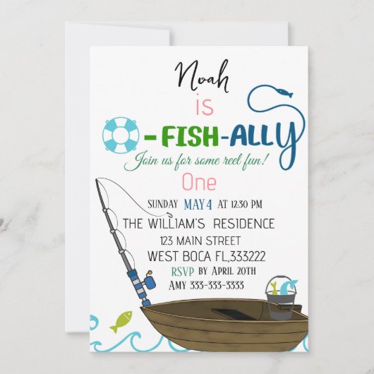 O-Fish-Ally Une pêche Invitation d'anniversaire (Devant)