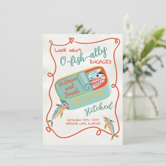 O-fish-ieel Verliefd Funky Sardine Bewaar de Datum Kaart (Staand voorkant)