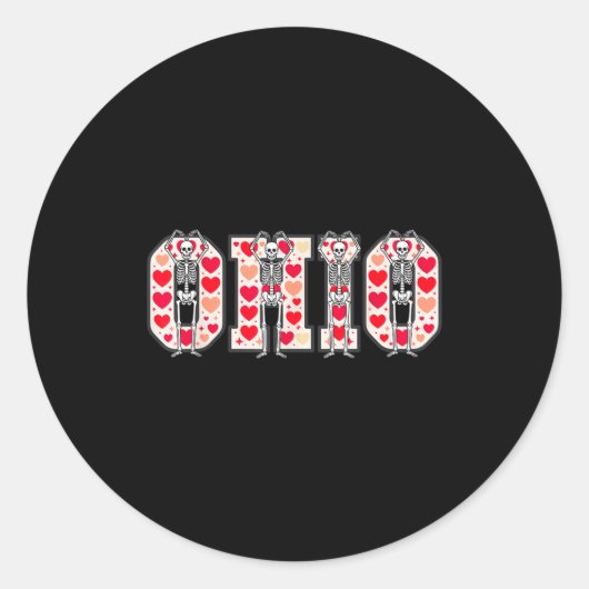 O-h-i-o Funny Skeletons Ohio In Midwestern Valenti Ronde Sticker (Voorkant)