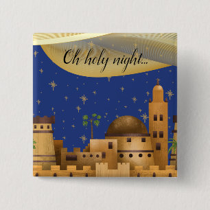 O Heilige Nacht Bethlehem Vierkante Button 5,1 Cm