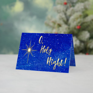 O Heilige Nacht Gouden Ster Blauw Religieus vergul Folie Feestdagenkaart