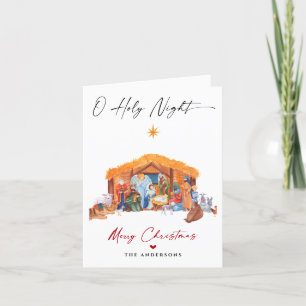 O Heilige Nacht Kerstmis Geboorte Scène Familie Fo Feestdagen Kaart