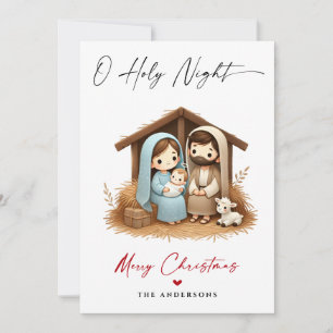 O Heilige Nacht Kerstmis Geboorte Scène Familie Fo Feestdagenkaart